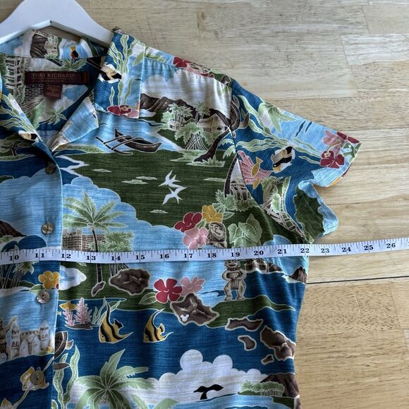 Tori Richard Disney Honolulu Hawaii Aulani Resort Blue Shirt Buttons Large EUC - Picture 6 of 14